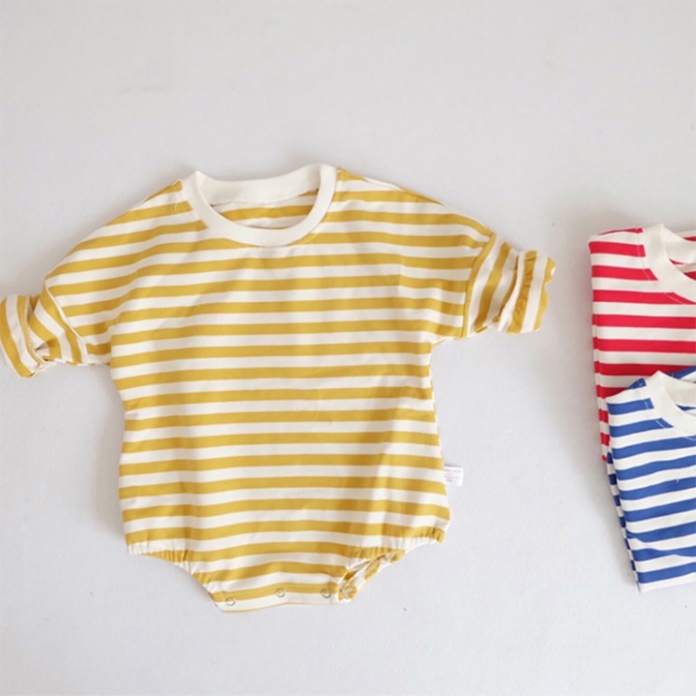 Baby Unisex Yellow Striped Long Sleeve Romper - Picture 4 of 5